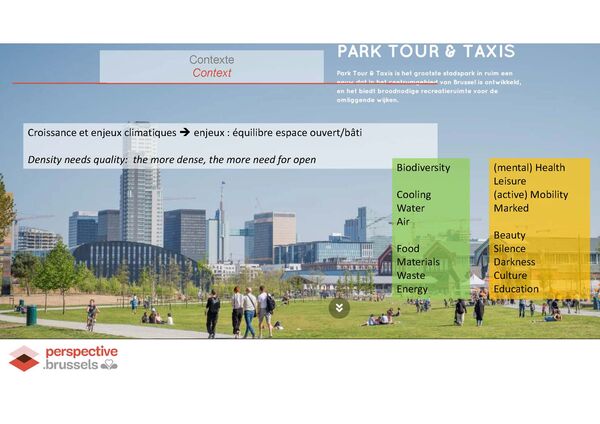 présentation de la Région bruxelloise: Espaces ouverts dans les villes compactes et denses